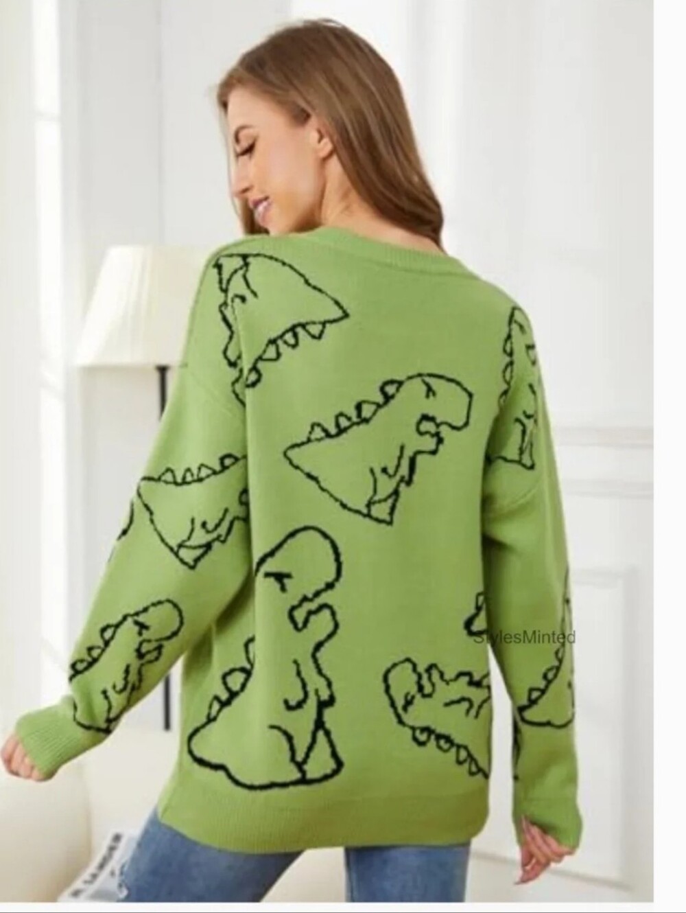 Aelfric Eden Green Dinosaur Graphic Crewneck Sweater